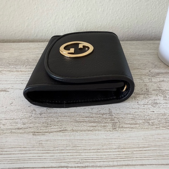 New Gucci G Blondie leather crossbody shoulder bag wallet with gold Chain, black - Picture 6 of 10